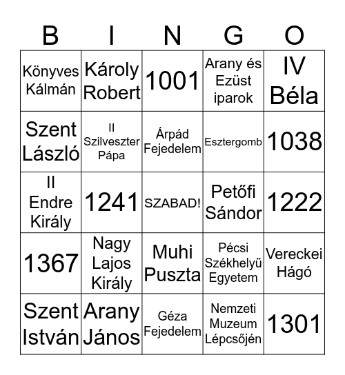 Történelmi Bingo Card