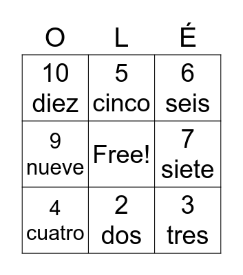 Números 1-10 Bingo Card
