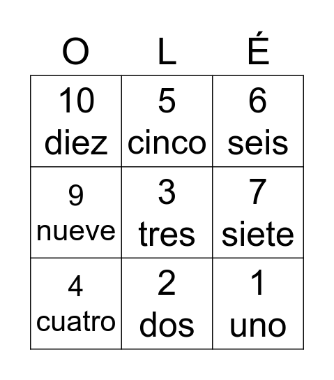 Números 1-10 Bingo Card