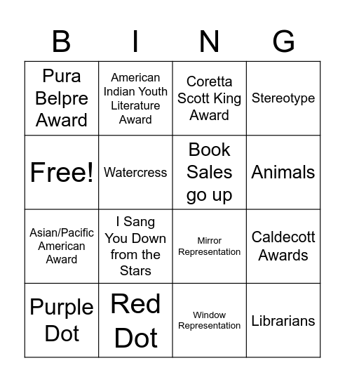 Book Award Bingo Card
