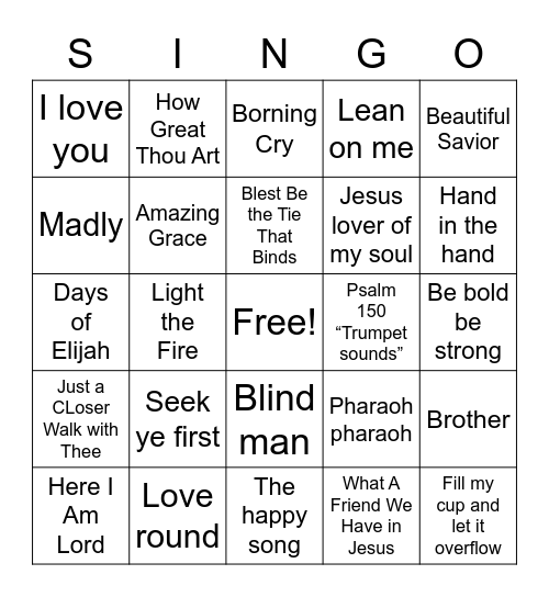 SINGO for ALC Youth Bingo Card