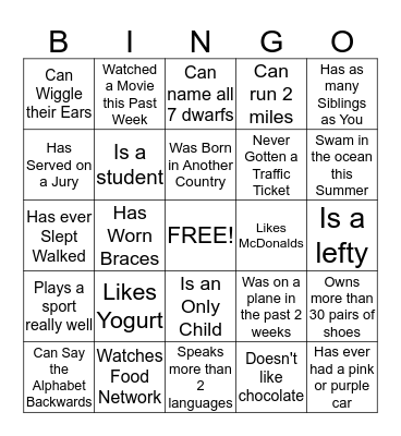Mingle Bingo Card
