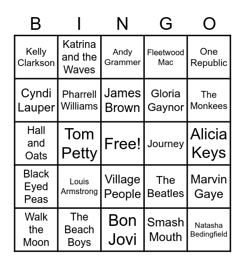 Positive Music Bingo Card