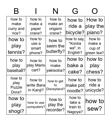 Do you know how to.................? Bingo Card