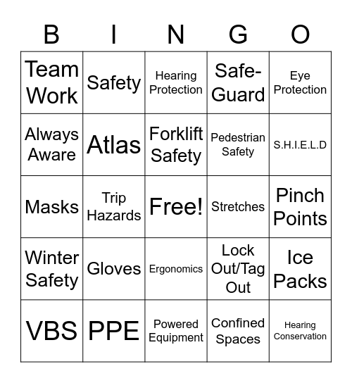 Safety Bingo Card