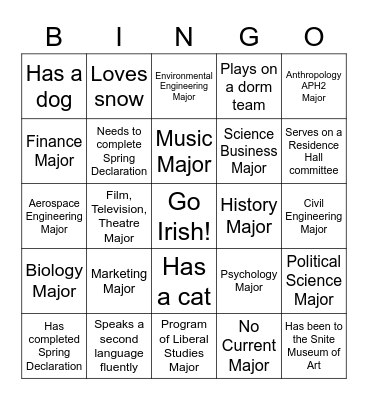 ND Networking Bingo Card