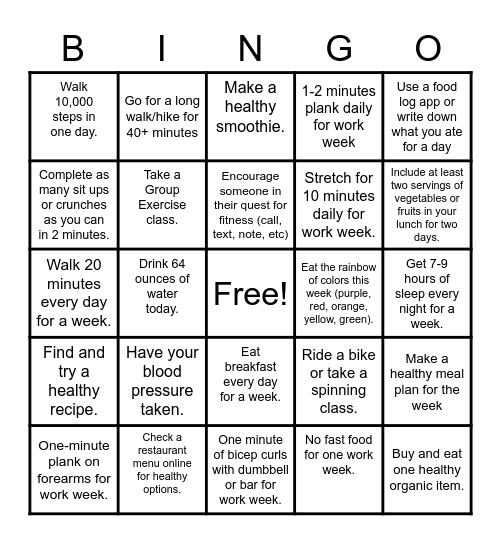 TR - Get Fit Bingo Card