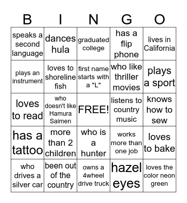 ICE BREAKER Bingo Card