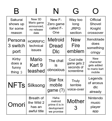 Nintendo direct 2022-2 (Stolen from @Zingus5) Bingo Card