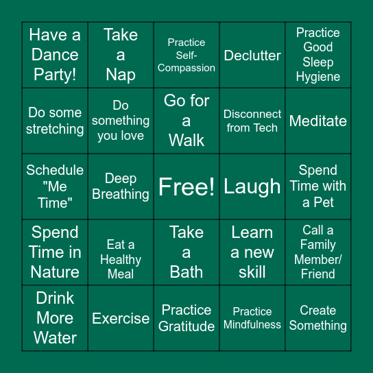 HR Self-Care Bingo Card