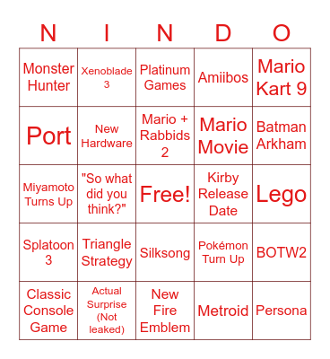NINDO Bingo Card