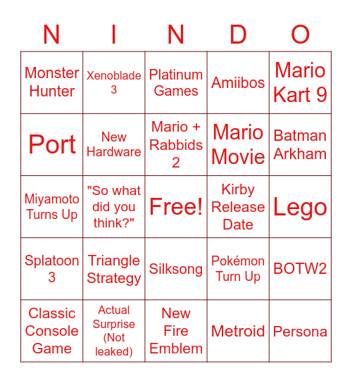 NINDO Bingo Card
