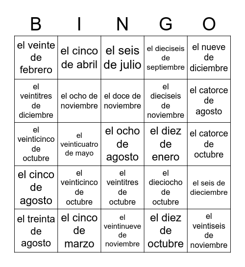 Los cumpleanos de la clase de Sr. Grizzell Bingo Card