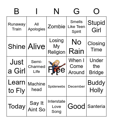 90's alternative Bingo Card
