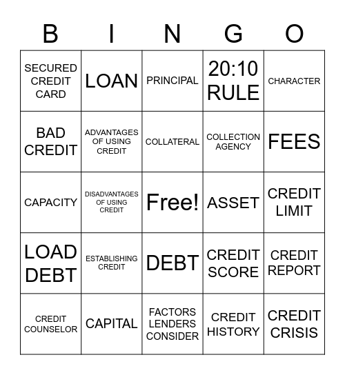 CREDIT BINGO Card