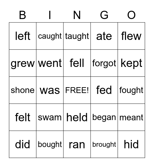 Irregular Verbs Bingo Card