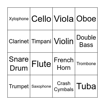 Instrument Bingo Card