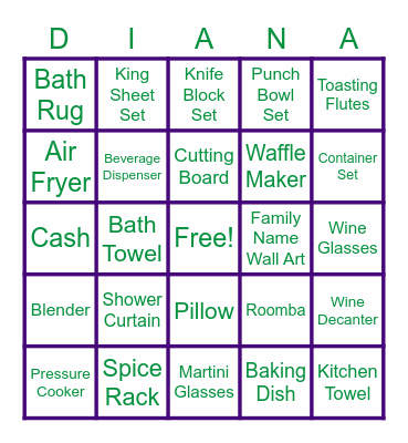 Bridal Shower Gift Bingo Card
