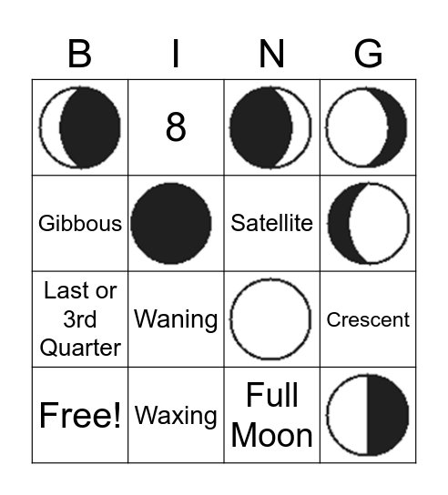 Moon Phases Bingo Card