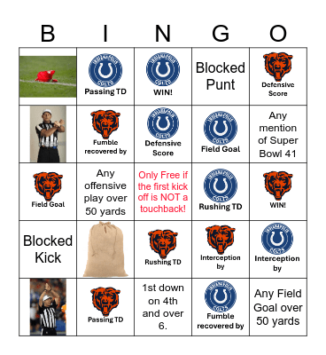 Bears/Colts Bingo Card