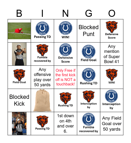 Bears/Colts Bingo Card