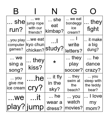Do/Does Bingo Card