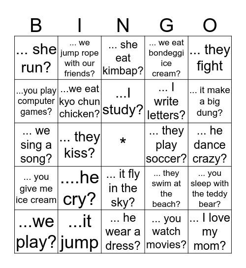 Do/Does Bingo Card