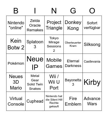 NINTENDO DIRECT 2021 Bingo Card