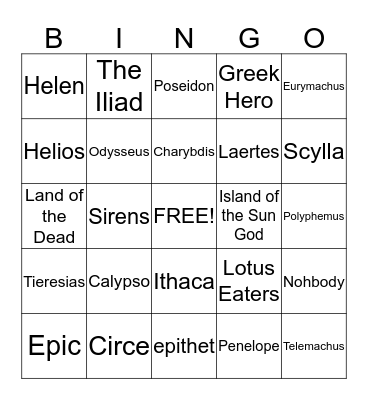 Odyssey Bingo Card