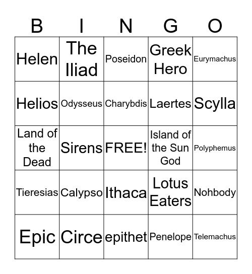 Odyssey Bingo Card