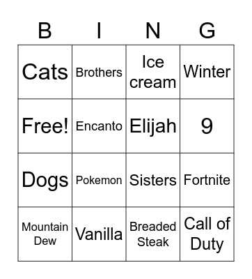 Untitled Bingo Card