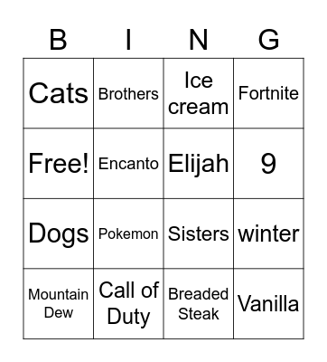 Untitled Bingo Card