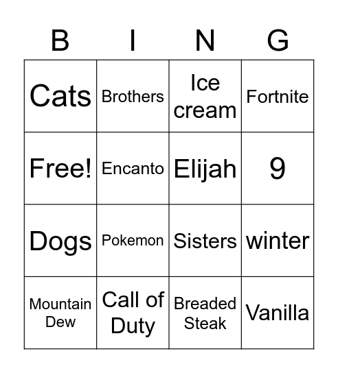 Untitled Bingo Card