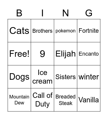 Untitled Bingo Card