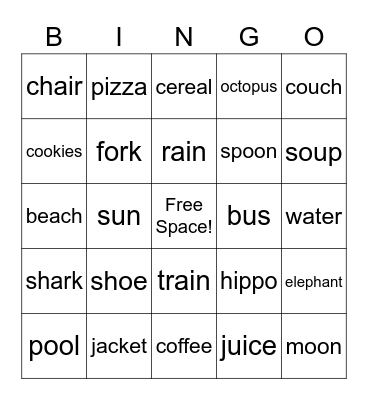 Descriptors Bingo Card
