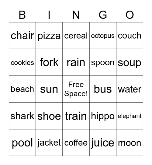 Descriptors Bingo Card