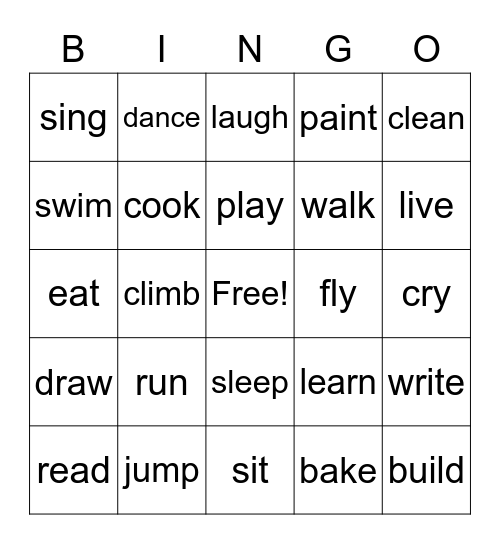 Verbs Bingo Card