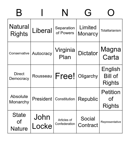 Government Bingo Card