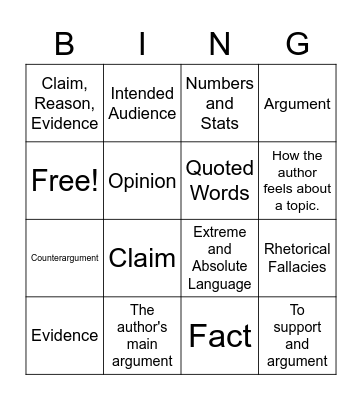 Argument Bingo Card