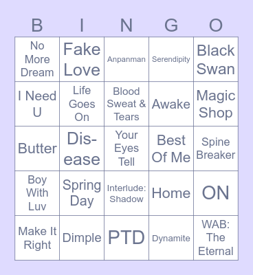 BTS BINGO ♡ Bingo Card