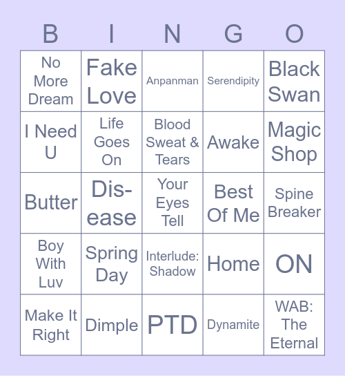 BTS BINGO ♡ Bingo Card