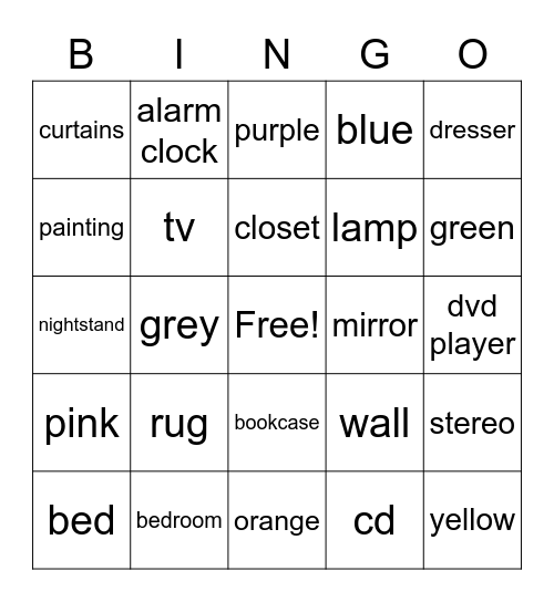 bedrooms/color span. 1 Bingo Card