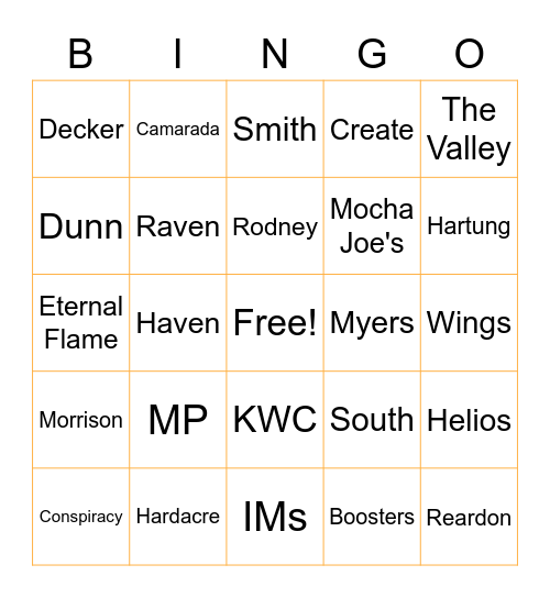 Wingo Bingo Card