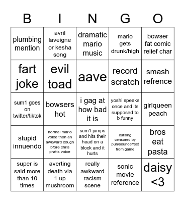 mario movie :( Bingo Card