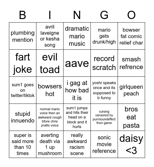 mario movie :( Bingo Card