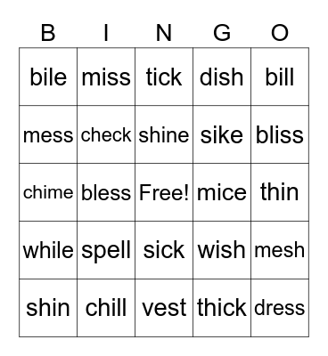 Vowels: e and i Bingo Card