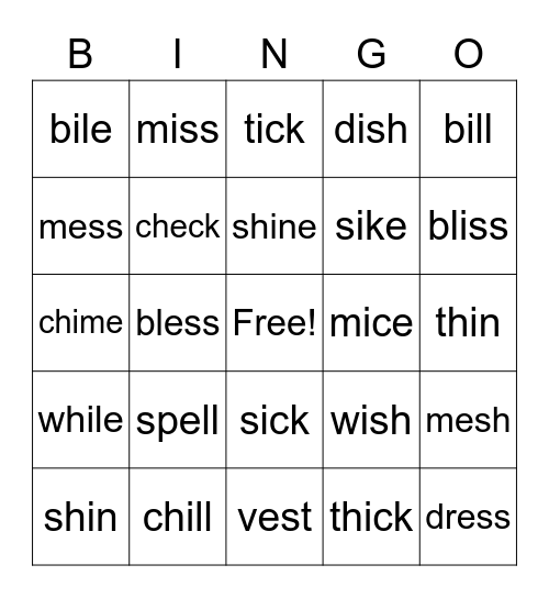 Vowels: e and i Bingo Card