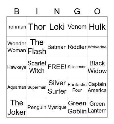 Superhero & Villains Bingo Card