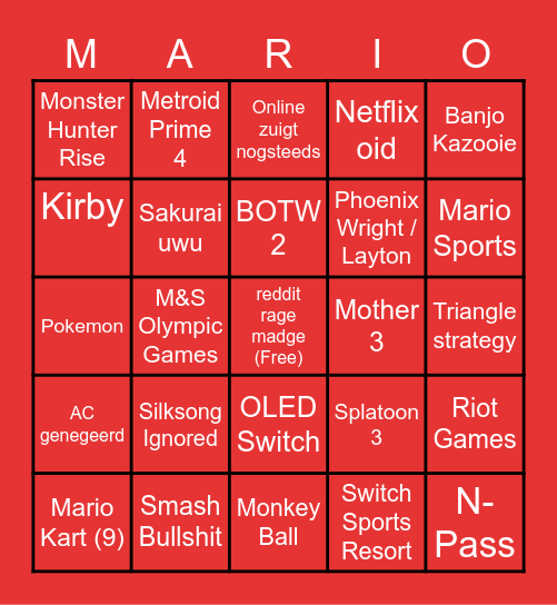 Nintendo Direct Bingo Card