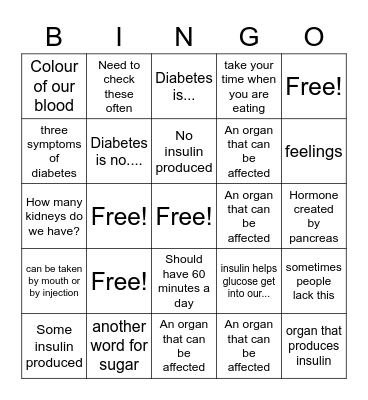 1, 2... Diabetes Bingo Card